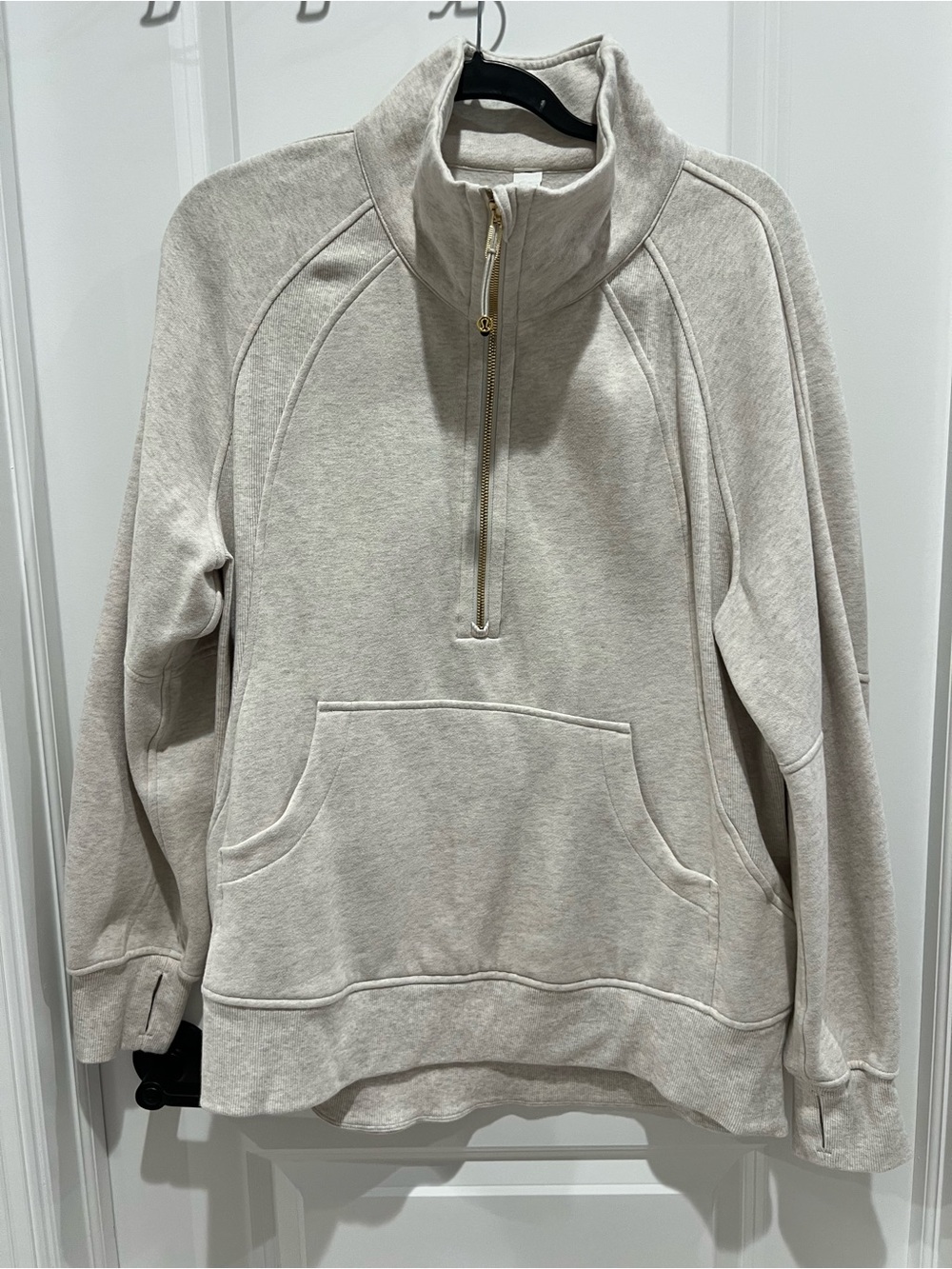 Women's Lululemon Half-Zip Cowl Pullover Sweater in Light Oatmeal